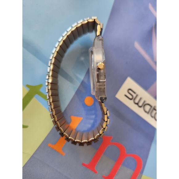 Vintage Swatch Watch MONOCULAR GK717 Daydate Dial with flex steel Band NIB - Picture 10 of 11